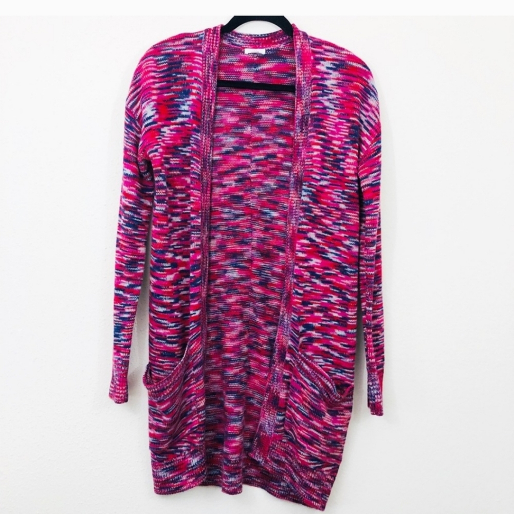 BP Long Open Cardigan Red Pink Blue Cream Size S
